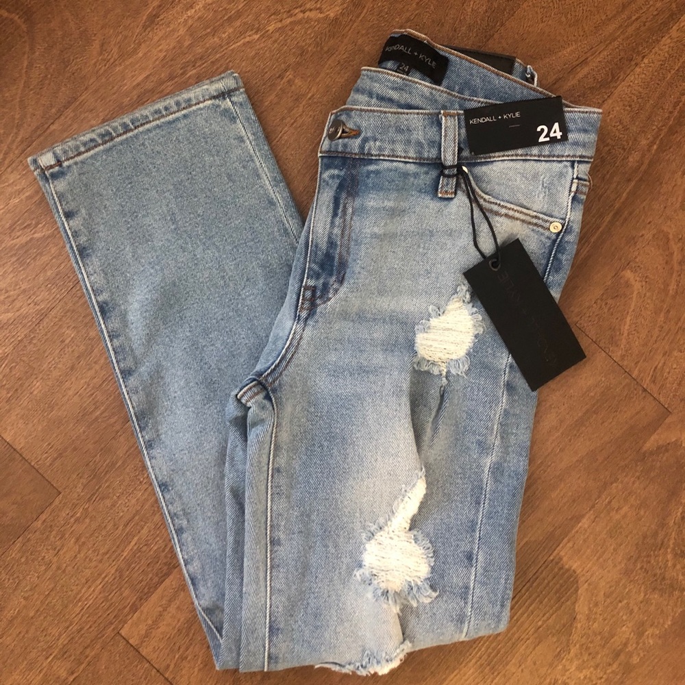 Kendall & Kylie Criss Cross Distressed Jeans